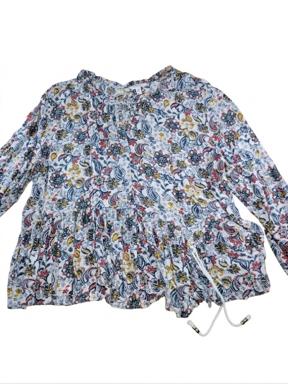 Peasant Blouse Women XXL Asymetrical Floral Ruched Sleeves Boho Cottagecore